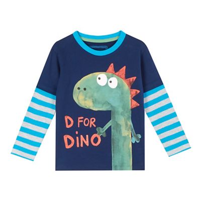 bluezoo Boys' navy mock sleeved 'D for Dino' top